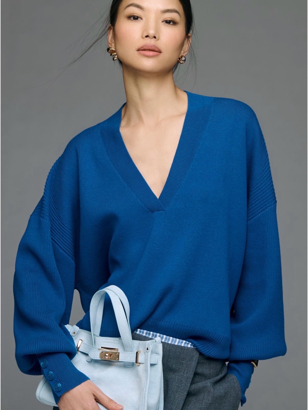 NWT Anthropologie Maeve V-Neck Wool Blend Sweater in Lapis Blue size L